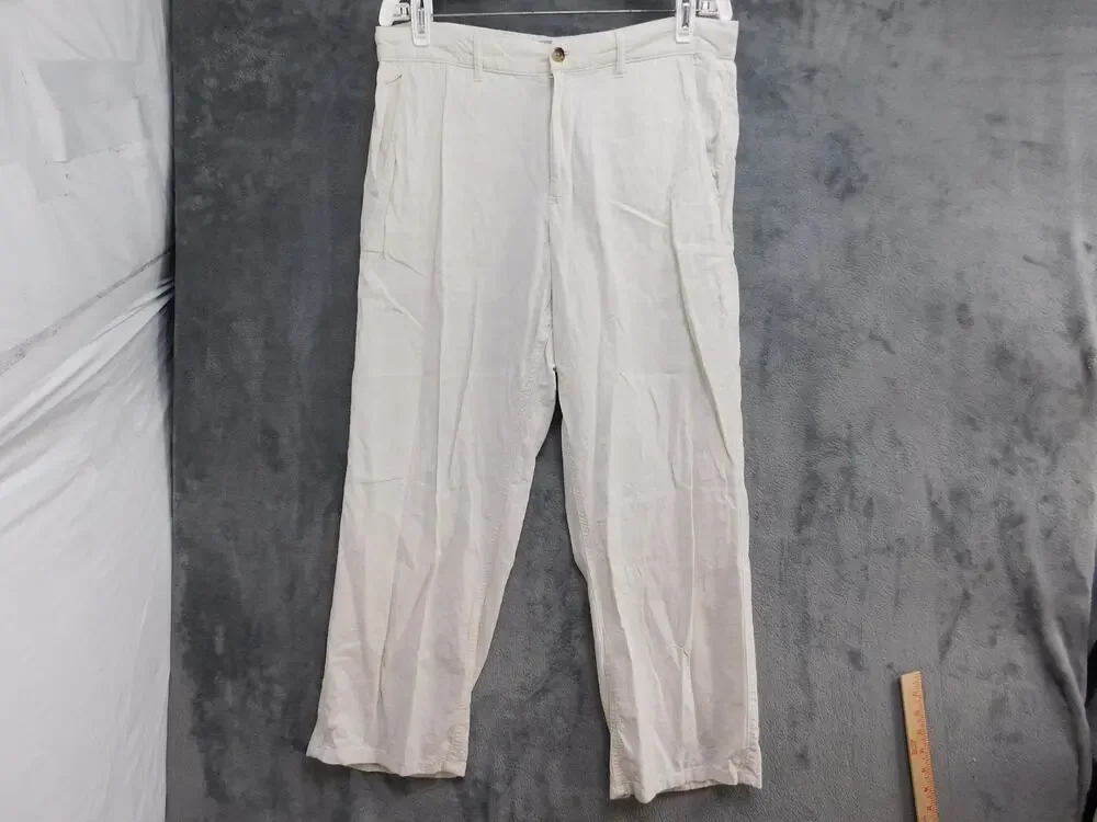 M&S Collection Men's 34x29 Stone Linen Blend Pleated Pants Regular Fit